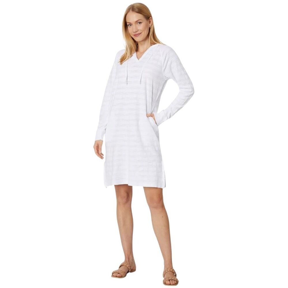SOLD White Shadow Stripe Hoodie Dress Medium NWT Swim Coverup Resort Beach